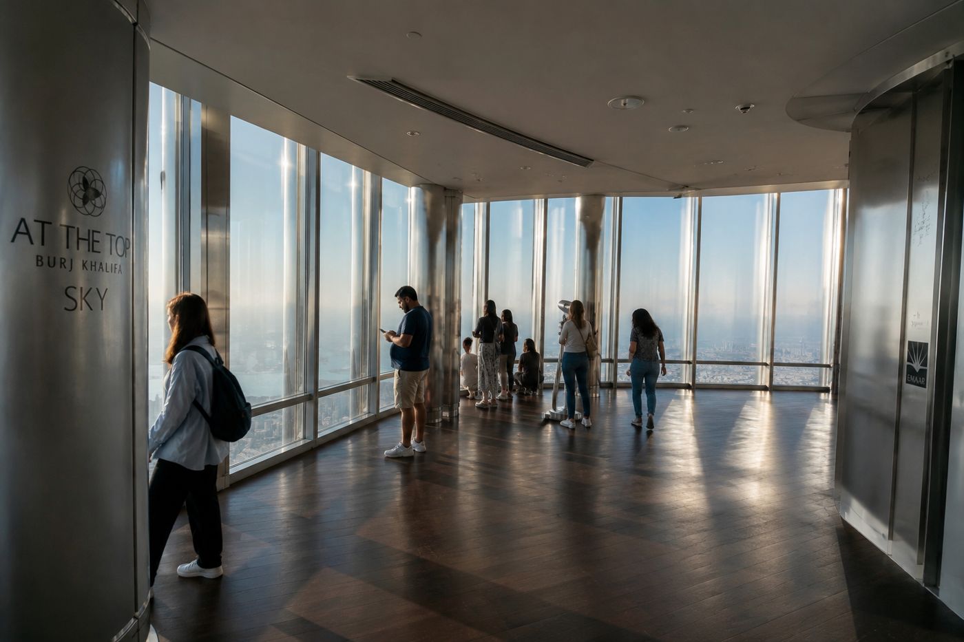 At the Top SKY lounge interior on floor 148 with floor-to-ceiling windows